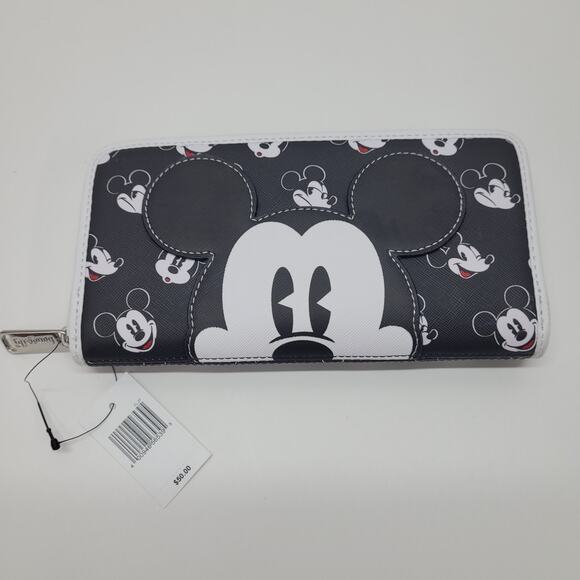 Disney Parks Loungefly Mickey Mouse All Over Mickey Face Black Wallet NWT - Picture 1 of 11